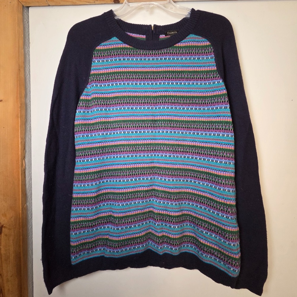 Talbots Womens Sweater Wool Blend Colorful Size M Cozy Warm Fall Stripes Granola